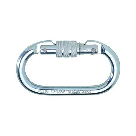 Mousqueton à vis en acier. Capacité 22 kN. Ouverture 16mm. Poids 176g