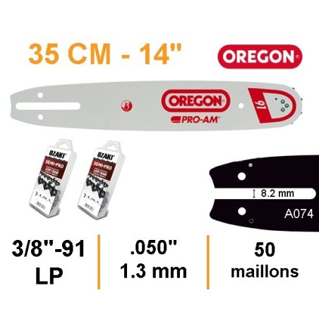 guide orégon + 2 chaînes pour stihl en 3/8lp .050 1,3 mm 50 maillons